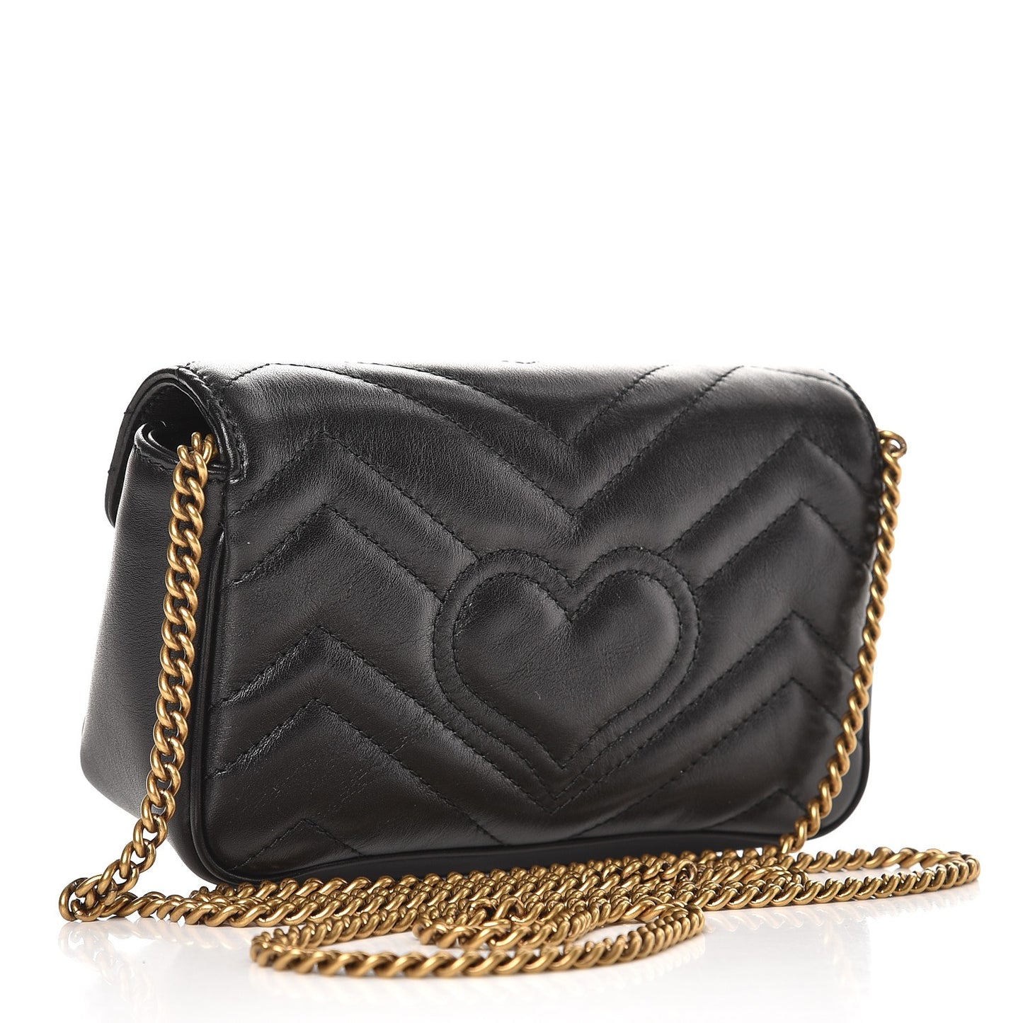 Calfskin Matelasse Super Mini GG Marmont Shoulder Bag Black