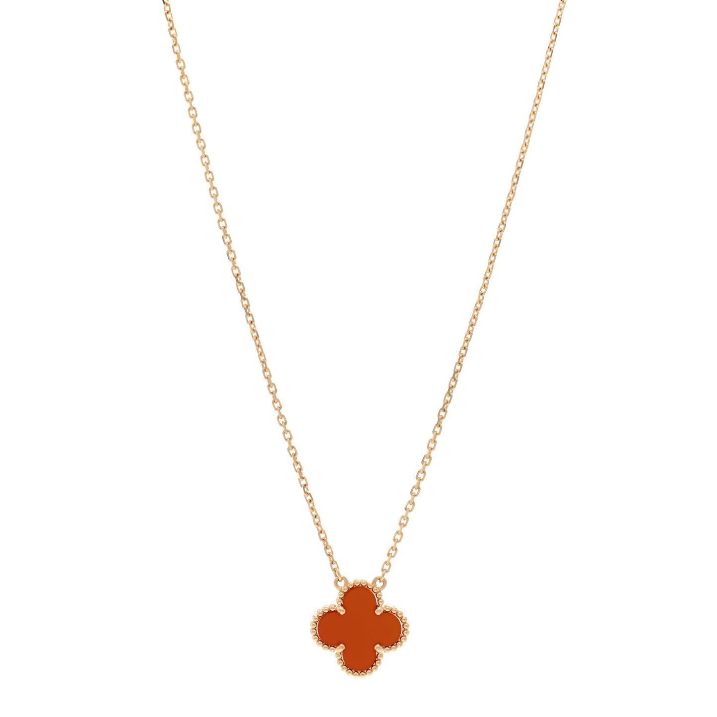 18K Yellow Gold Carnelian Vintage Alhambra Pendant Necklace