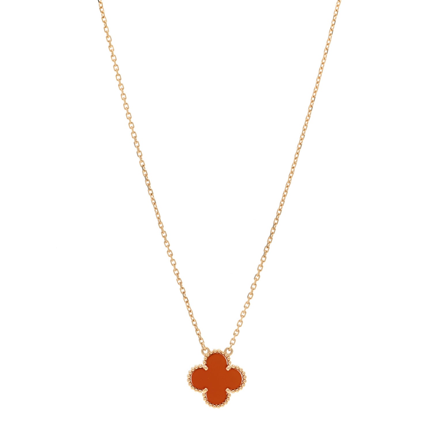 Van Cleef & Arpels 18K Yellow Gold Carnelian Vintage Alhambra Pendant Necklace 1 of 4