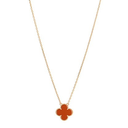 Van Cleef & Arpels 18K Yellow Gold Carnelian Vintage Alhambra Pendant Necklace 1 of 4