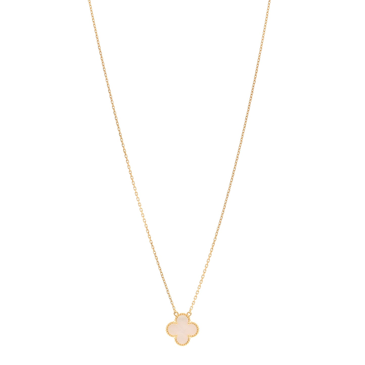 18K Yellow Gold Mother of Pearl Vintage Alhambra Pendant Necklace