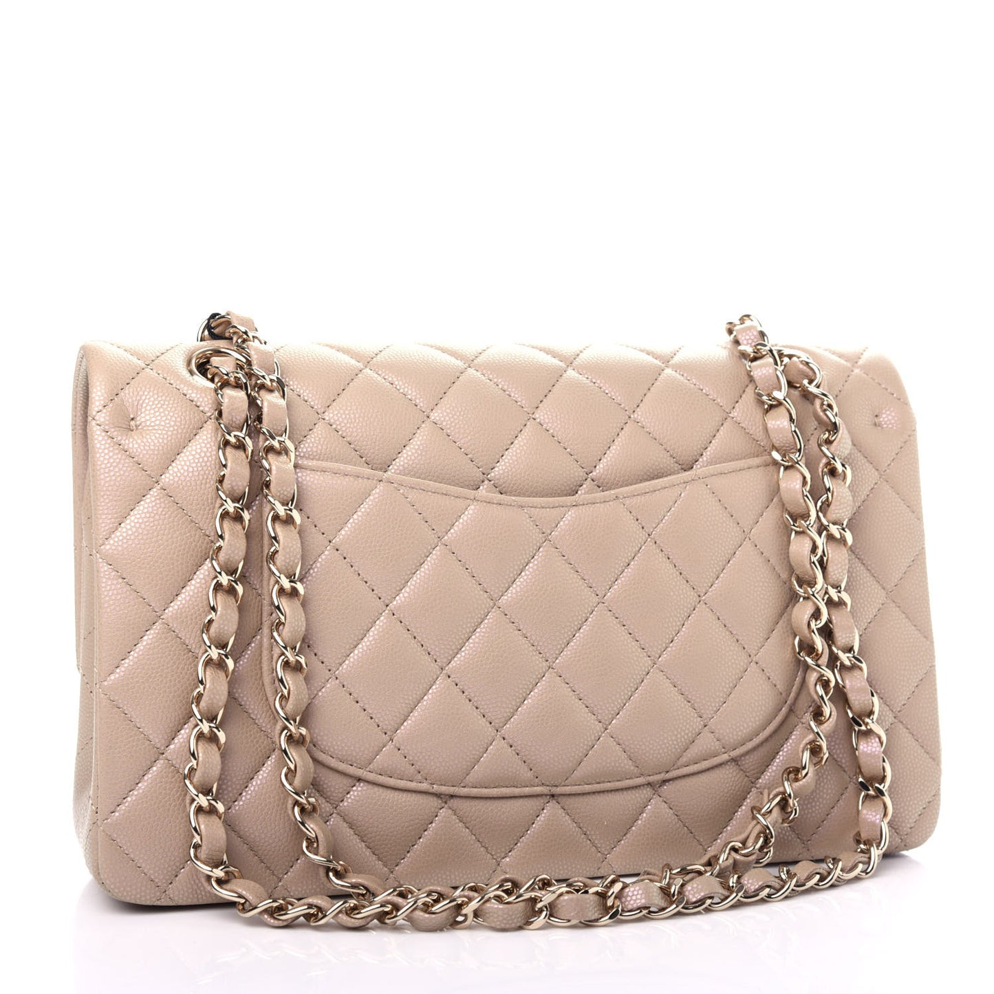 Iridescent Caviar Quilted Medium Double Flap Dark Beige