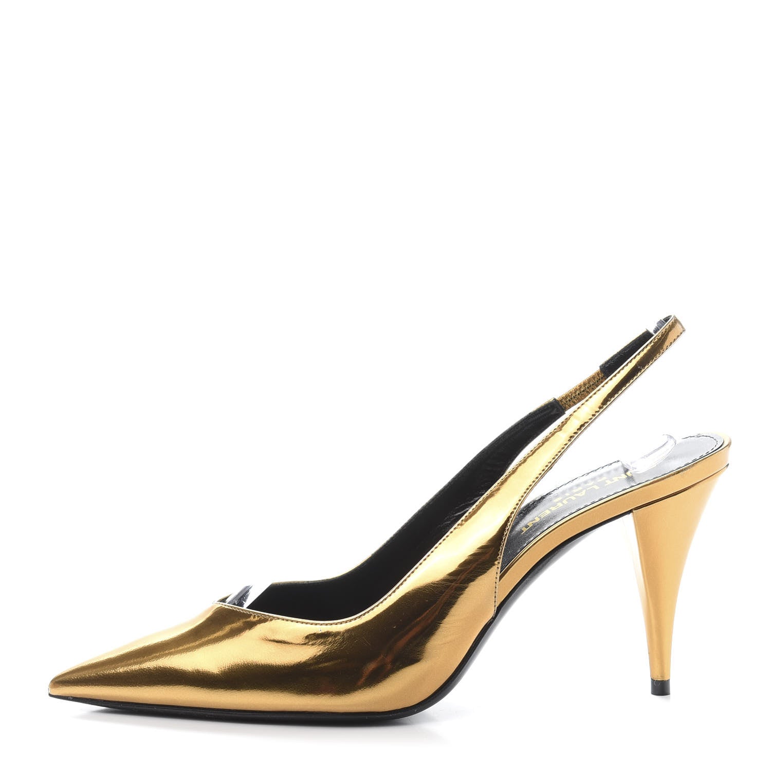 Saint Laurent Laminated Calfskin Kiki 85 Slingback Pumps 37.5 Egypt Gold 1 of 9