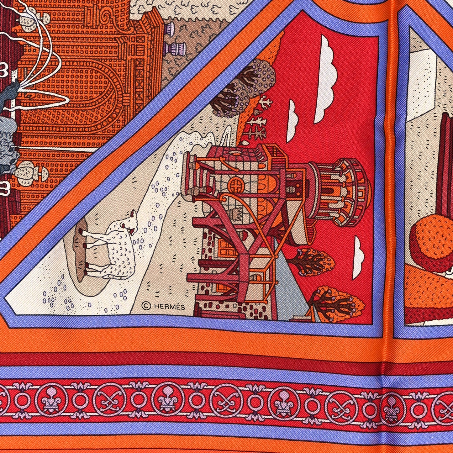 Silk Flanerie A Versailles Scarf 90 Orange Parme Rouge