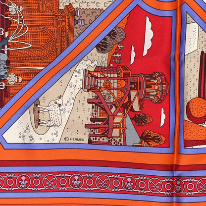 Hermes Silk Flanerie A Versailles Scarf 90 Orange Parme Rouge 4 of 4
