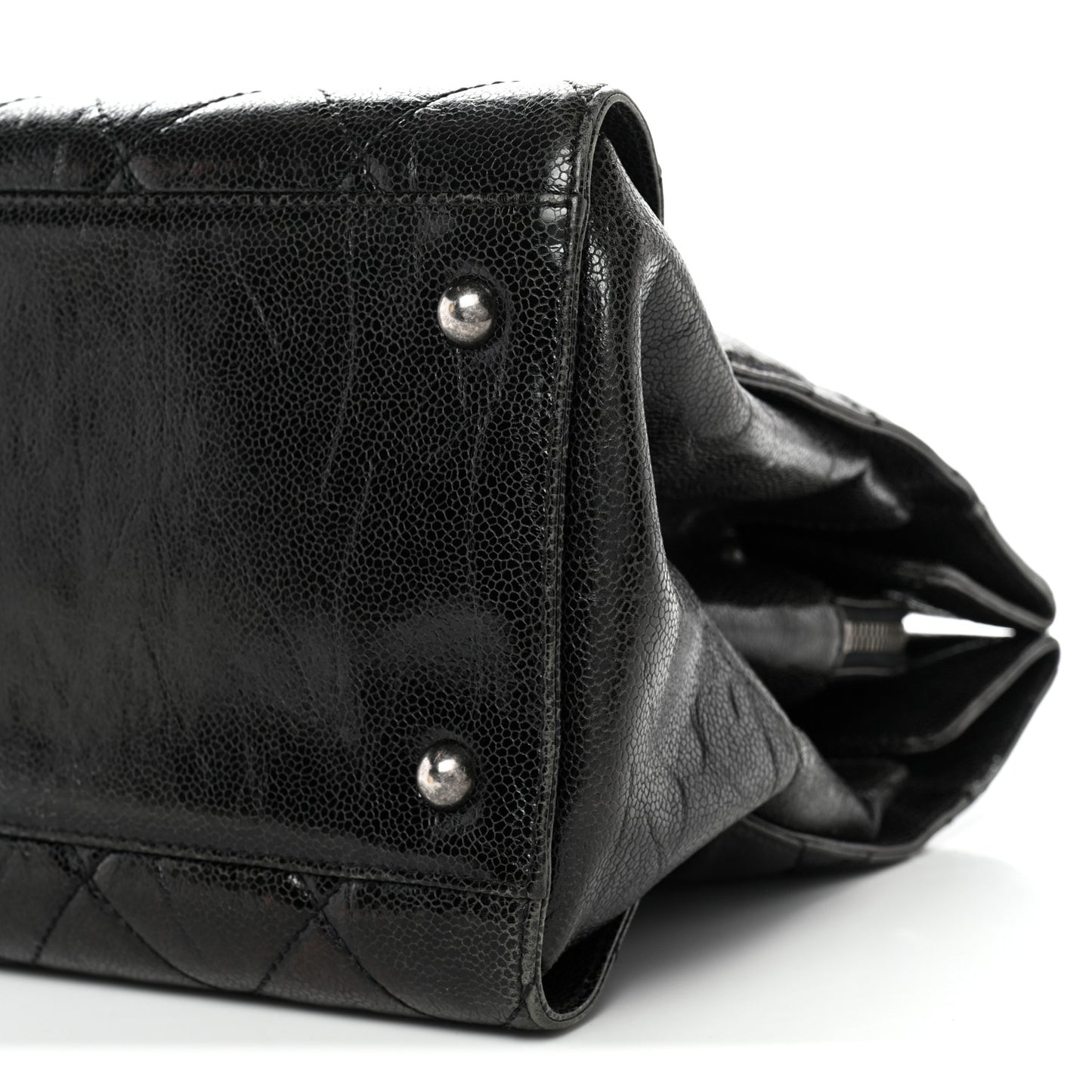 Crumpled Grained Calfskin Quilted CC Crave Tote Black