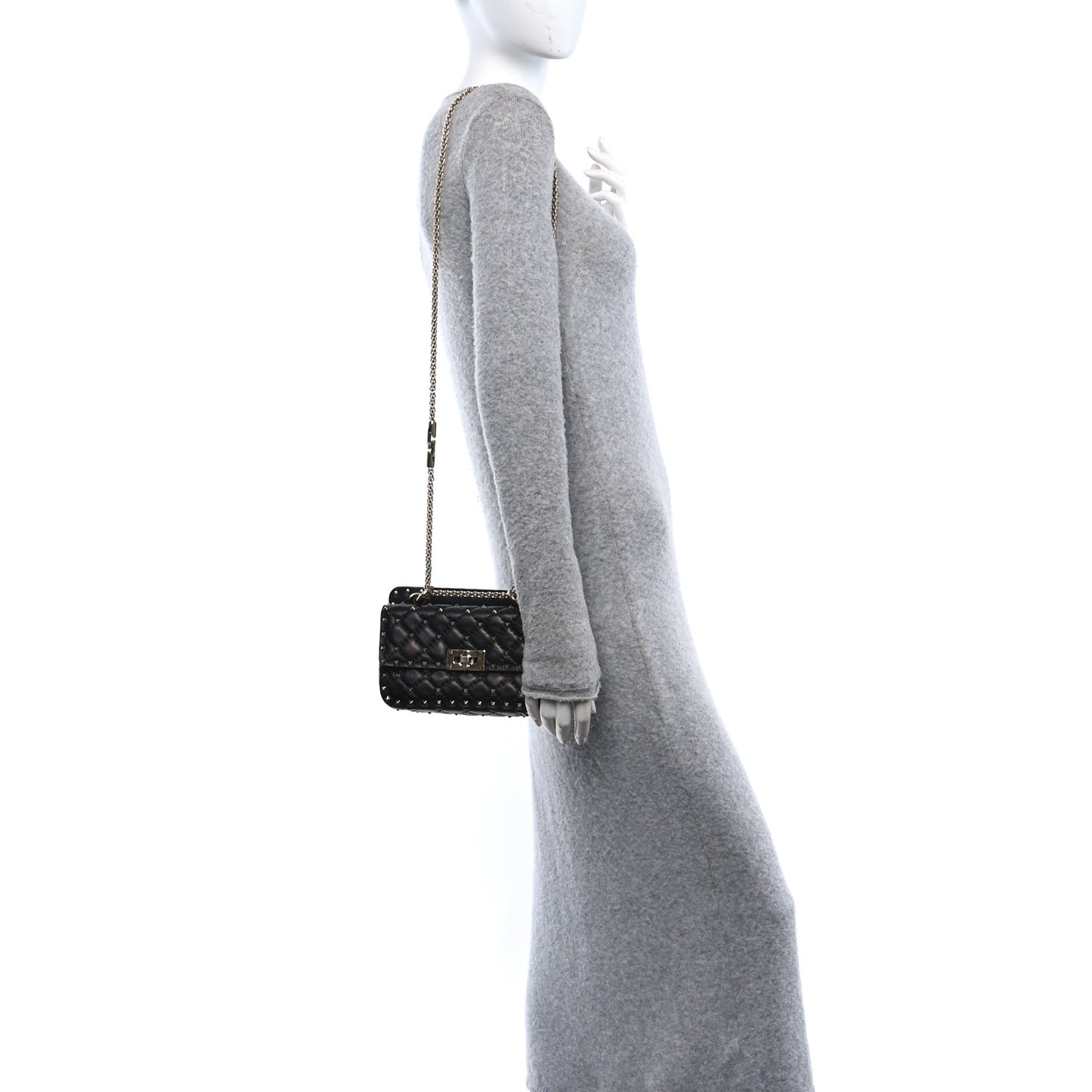 Lambskin Small Rockstud Spike Shoulder Bag Black