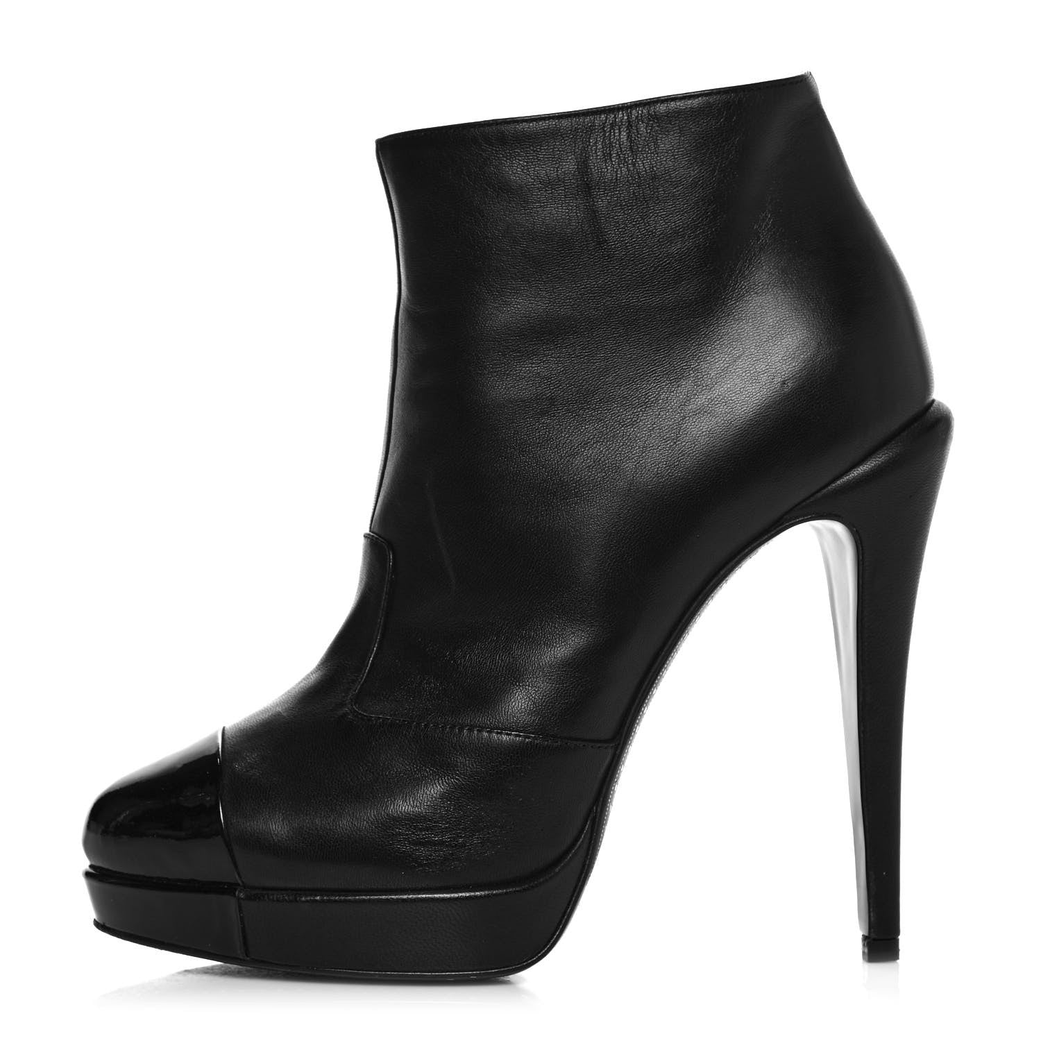 Chanel Lambskin Patent CC Cap Toe Platform Ankle Boots 39 Black 1 of 10
