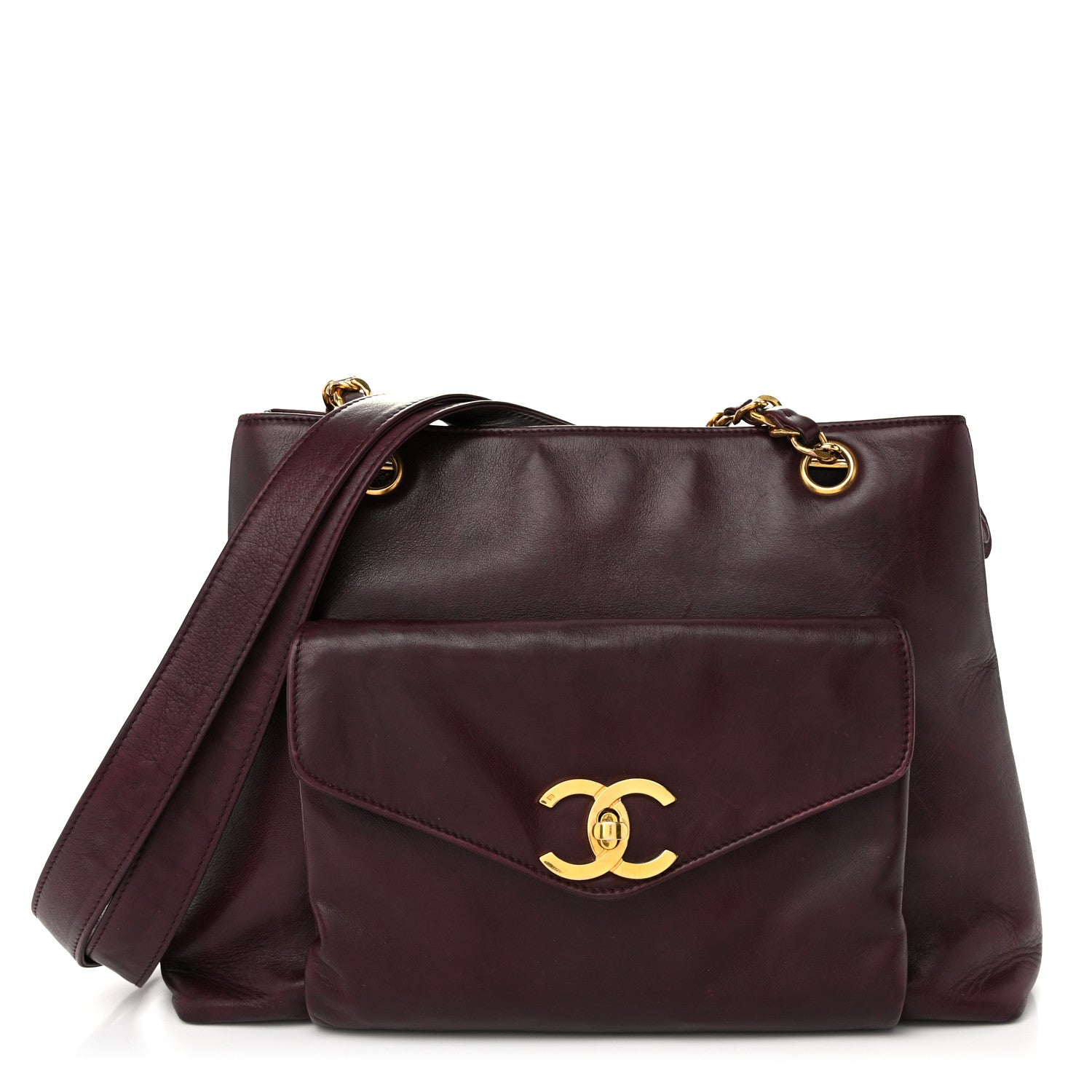 Chanel Calfskin Flap Shoulder Bag Burgundy 1 of 12
