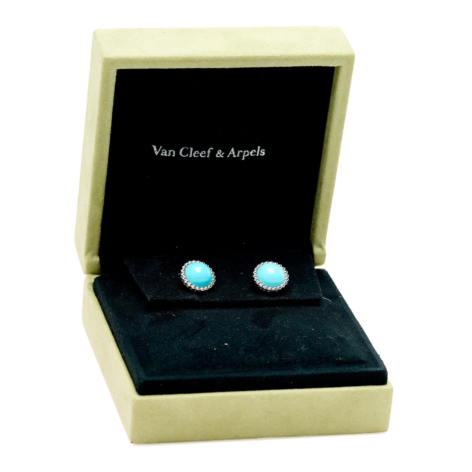 Van Cleef & Arpels 18K White Gold Turquoise Perlee Couleurs Earrings 5 of 5