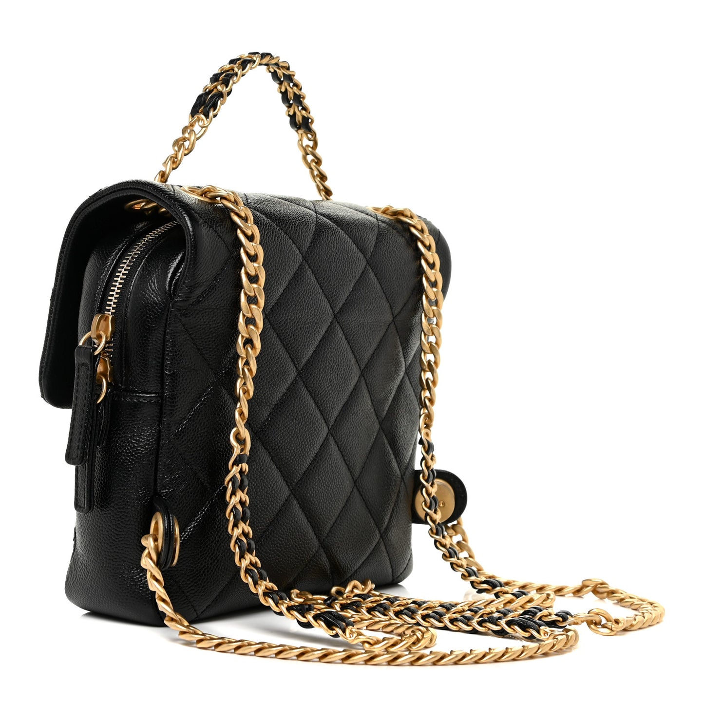 Shiny Caviar Quilted Chain Melody Backpack Black
