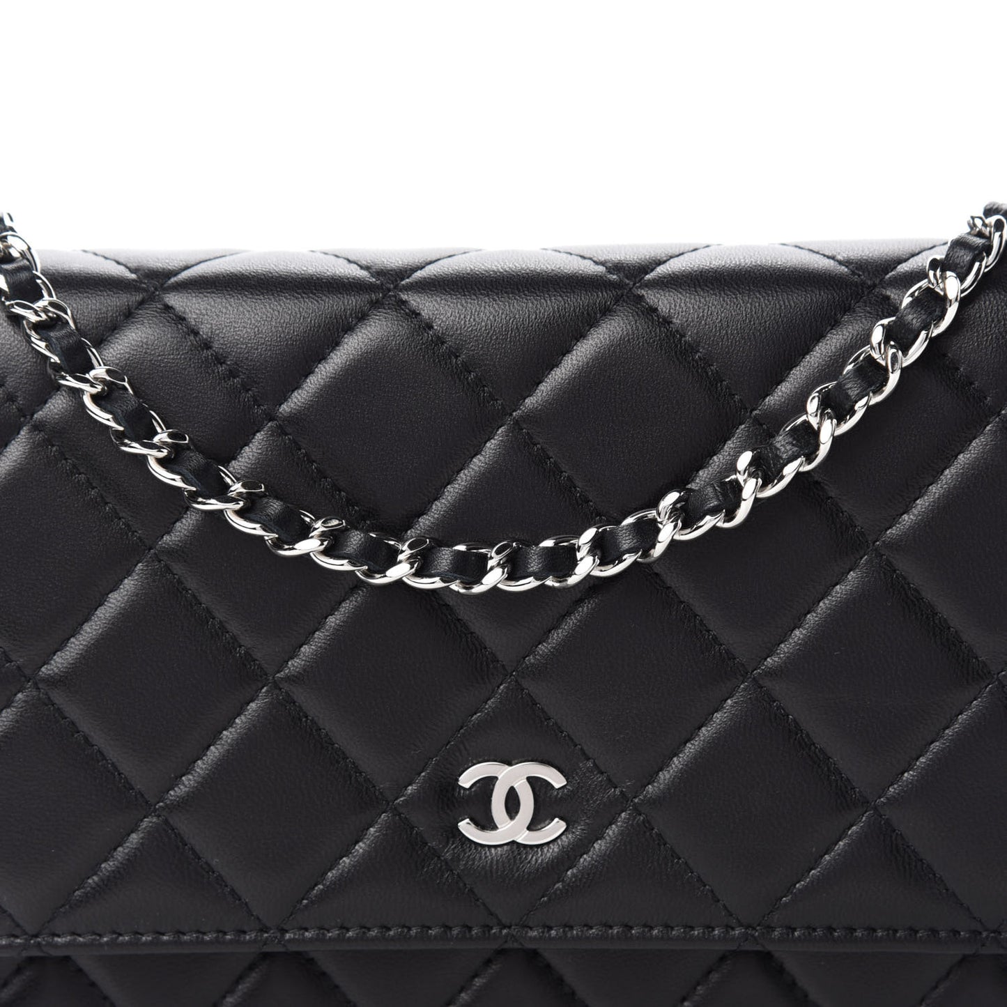 Lambskin Quilted Wallet On Chain WOC Black