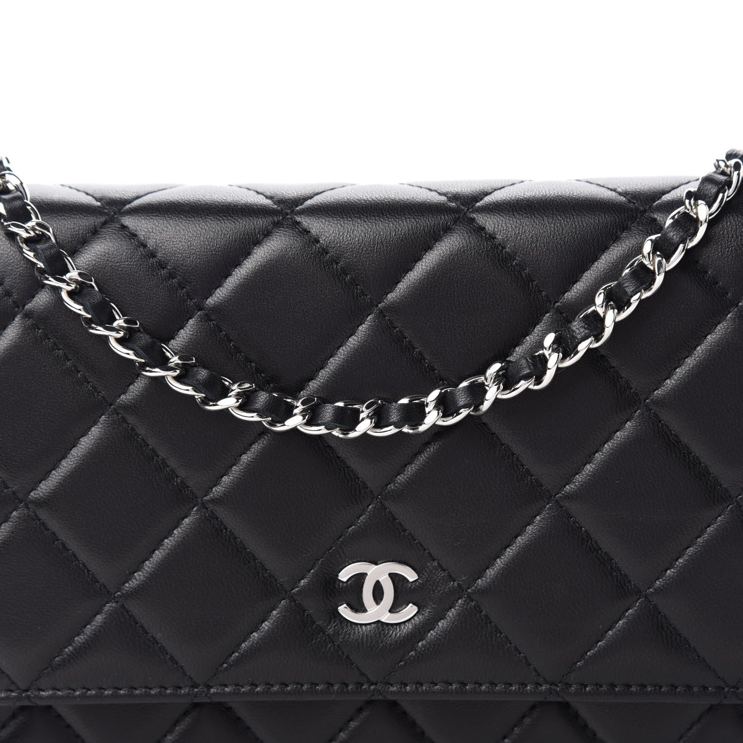 Chanel Lambskin Quilted Wallet On Chain WOC Black 11 of 12