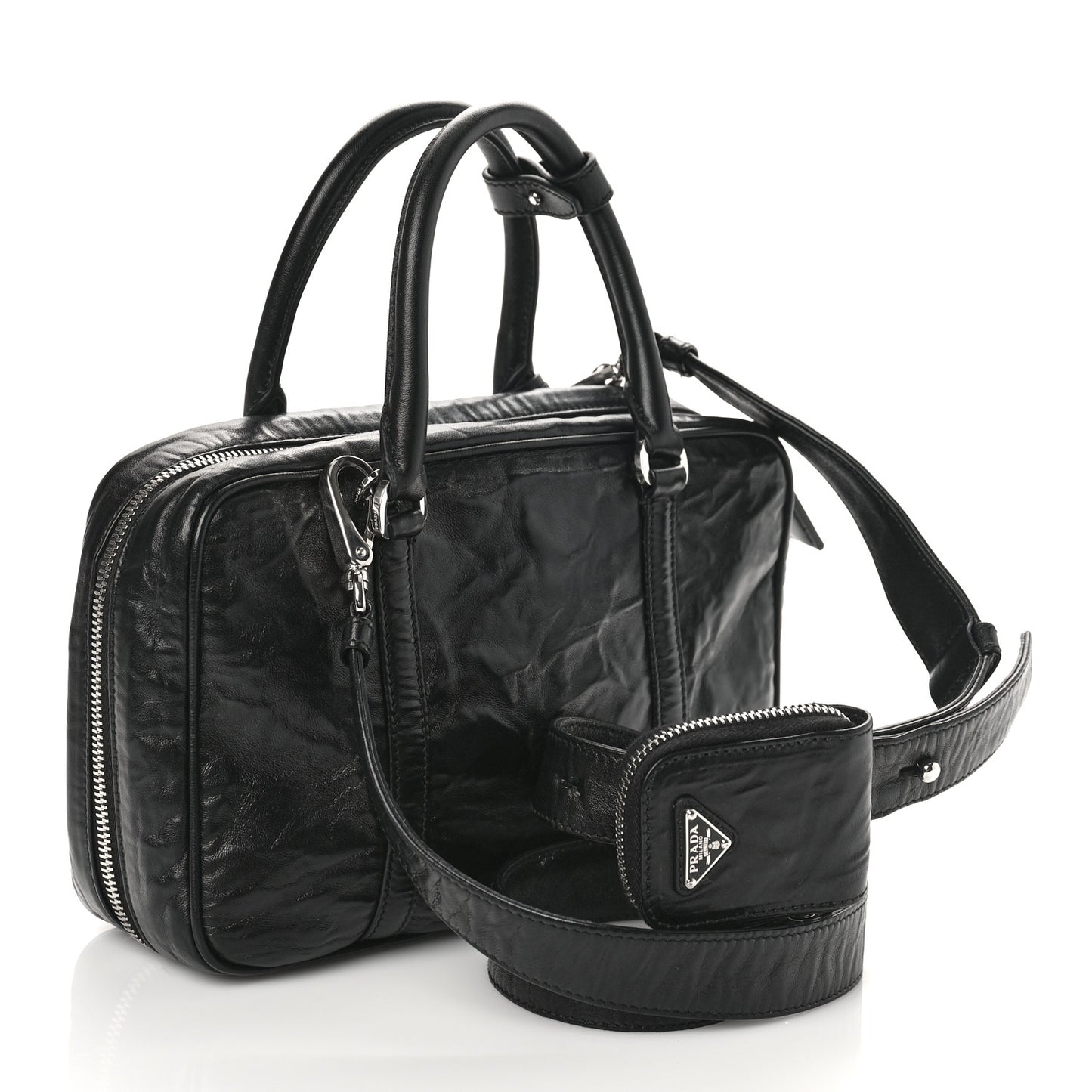 Nappa Antique Medium Re-Edition 2001 Two Handle Bag Black