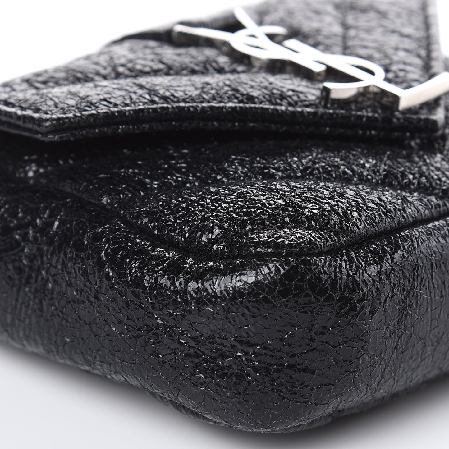 Metallic Crackled Calfskin Chevron Monogram Micro Crossbody Bag Black