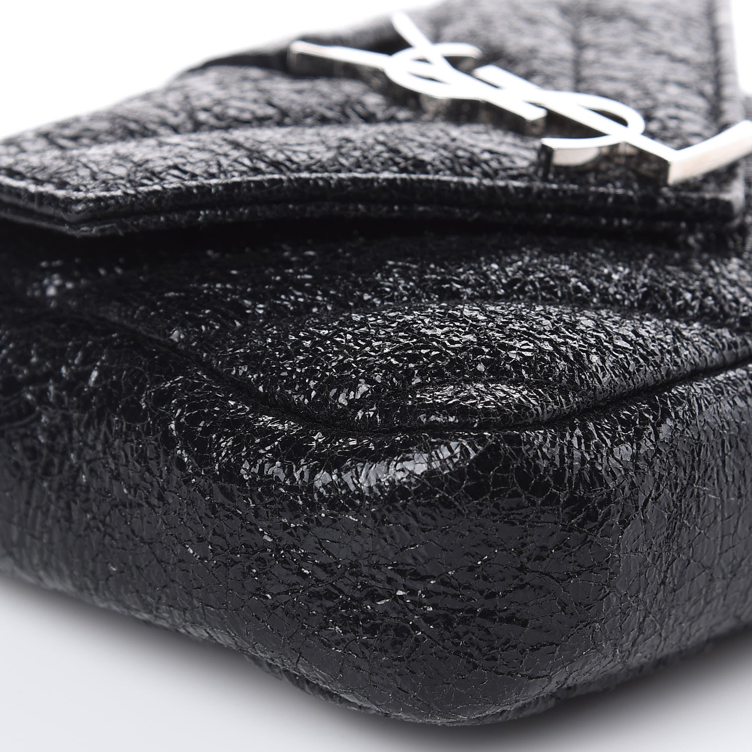 Saint Laurent Metallic Crackled Calfskin Chevron Monogram Micro Crossbody Bag Black 7 of 9