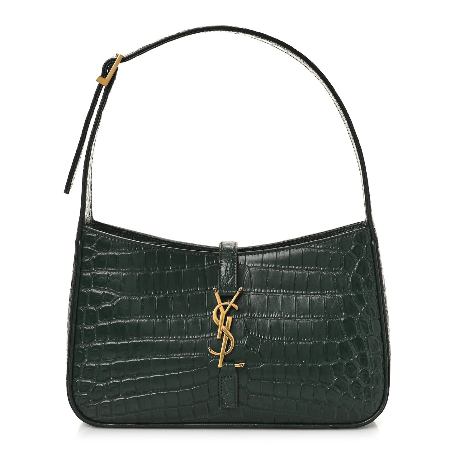 Calfskin Crocodile Embossed Le 5 A 7 Hobo New Vert Fonce