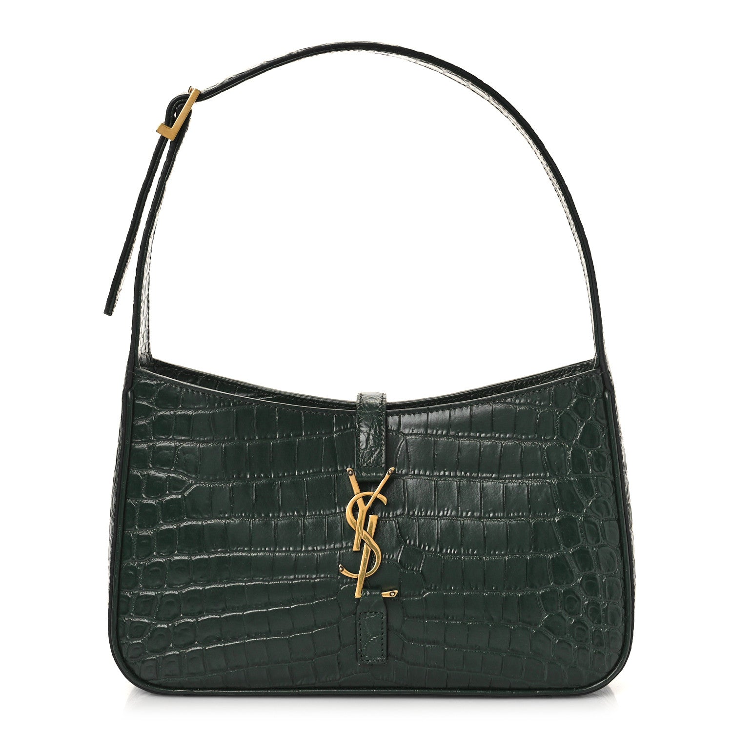 Saint Laurent Calfskin Crocodile Embossed Le 5 A 7 Hobo New Vert Fonce 1 of 7
