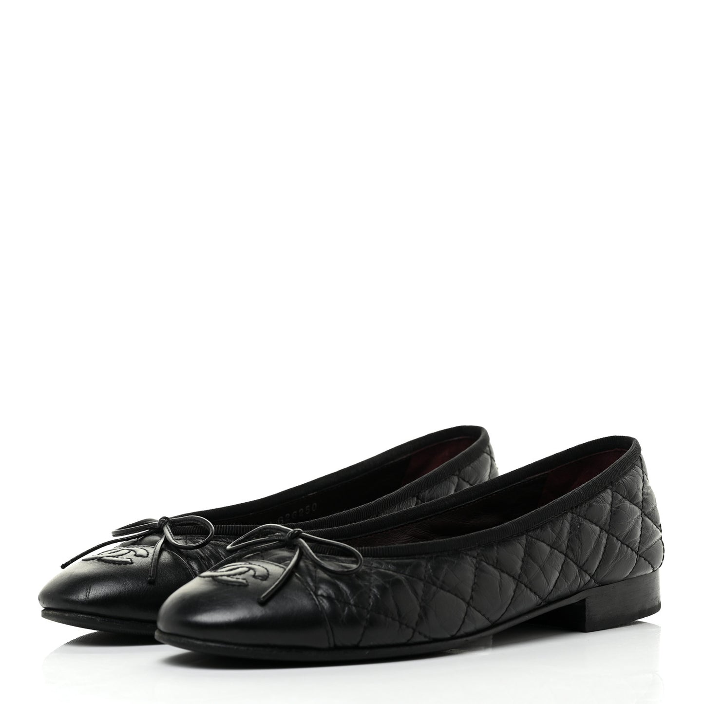 Aged Calfskin Quilted Cap Toe Ballerina Flats 35.5 Black