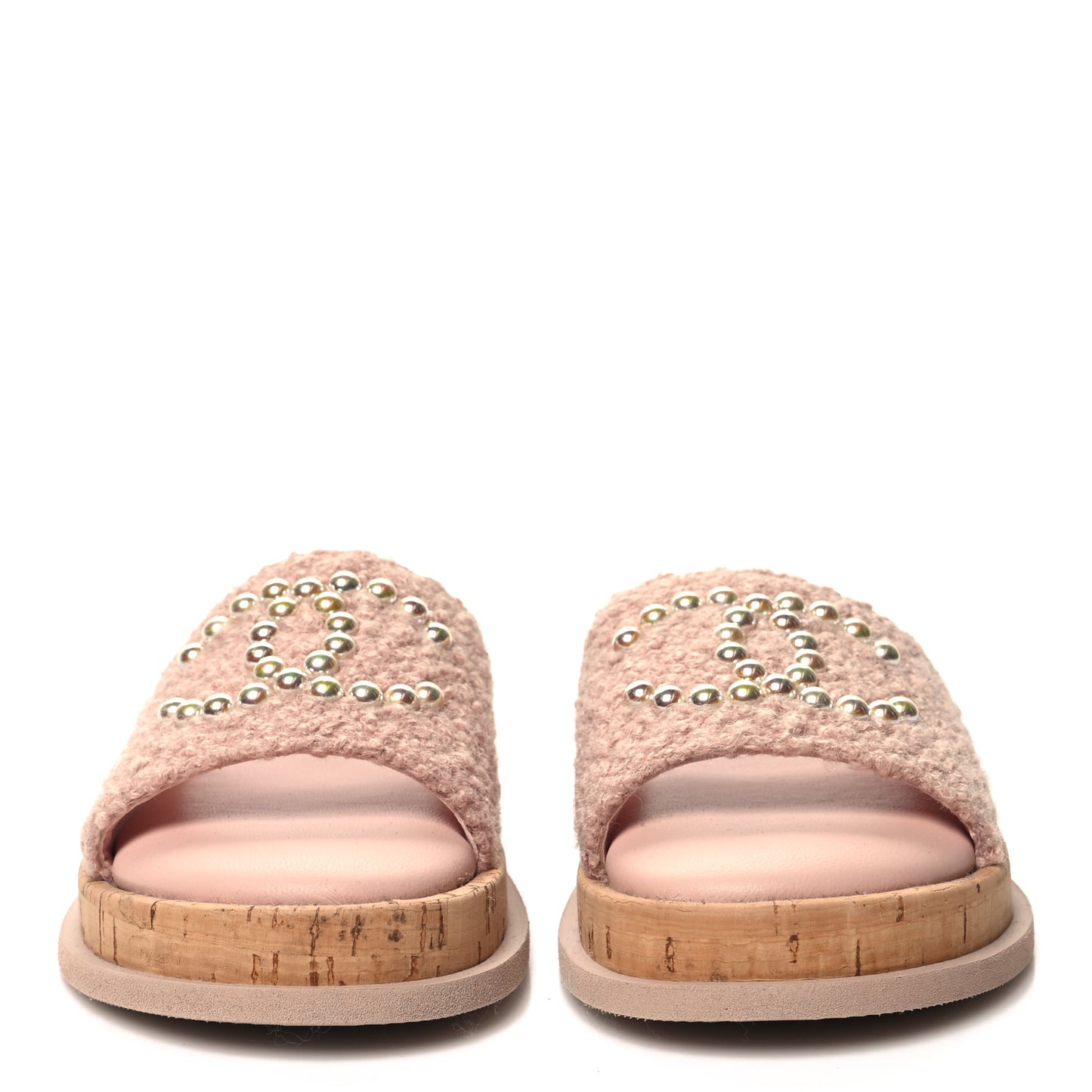 Fabric Pearl Cork CC Slip On Sandals 37 Pink