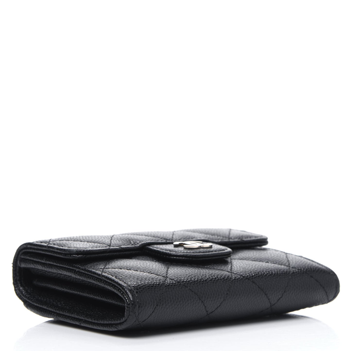 Caviar Quilted Flap Card Holder Wallet Black