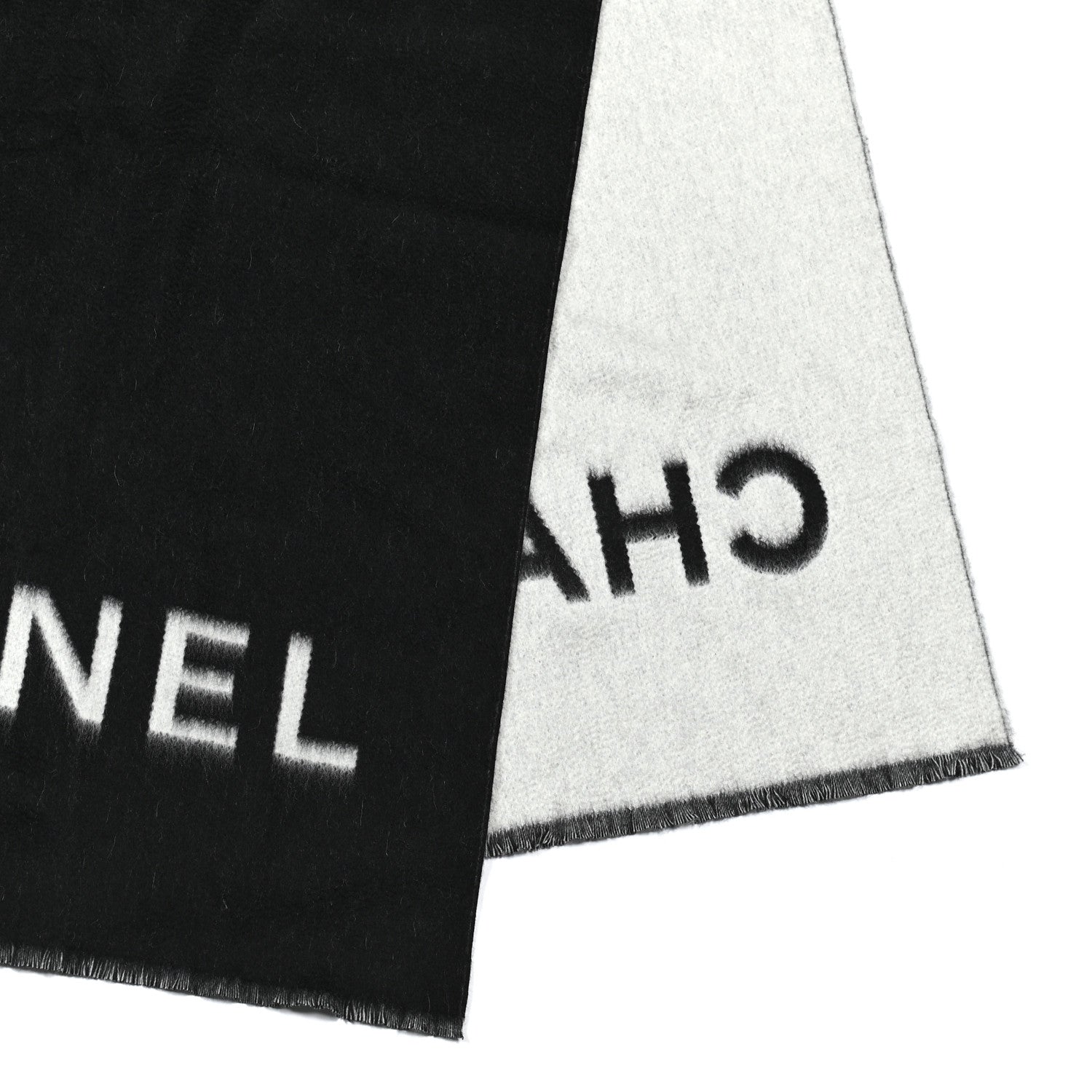 Chanel Cashmere CC Fringe Stole Black White 3 of 4