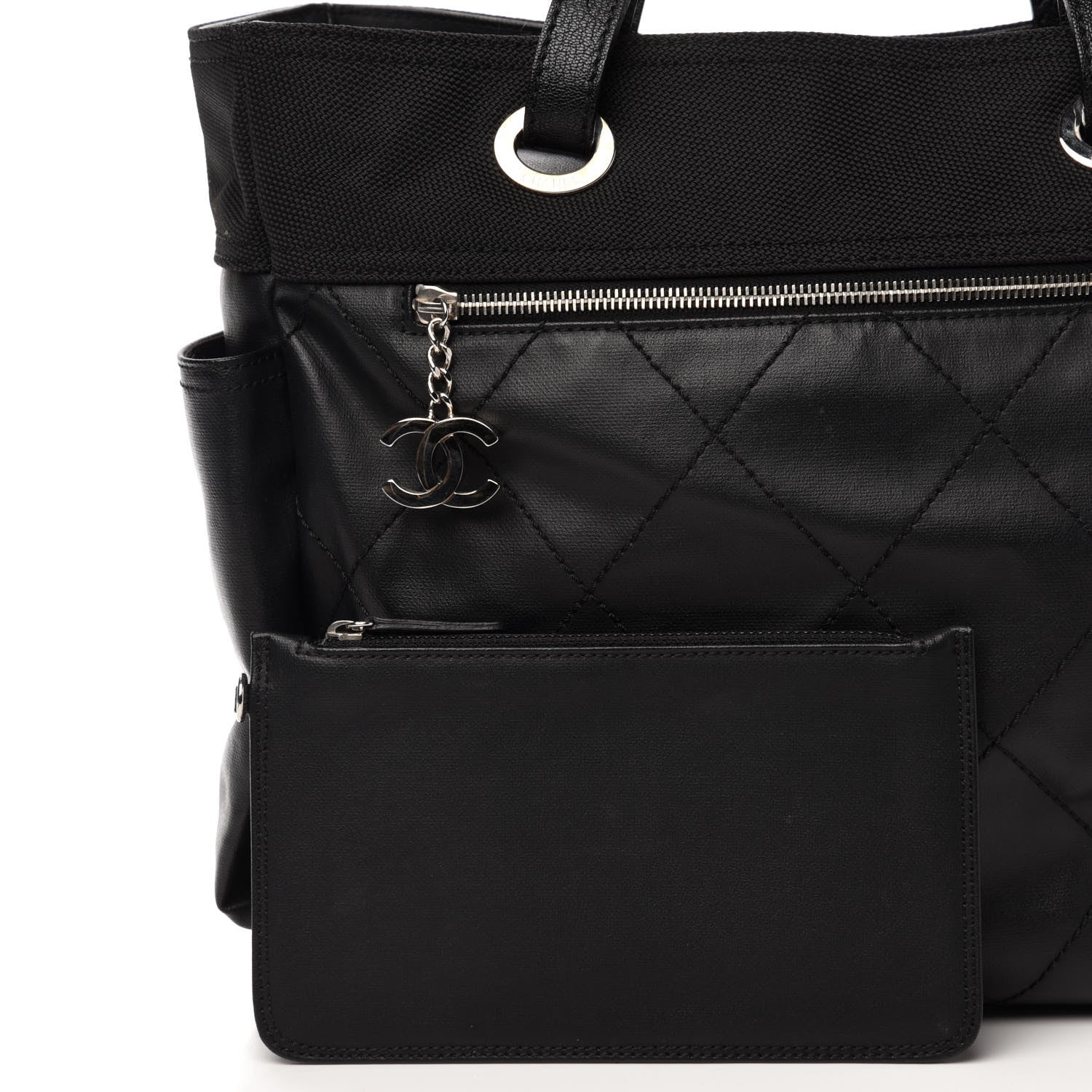 Chanel Coated Canvas Quilted Large Paris Biarritz Tote Black 11 of 12