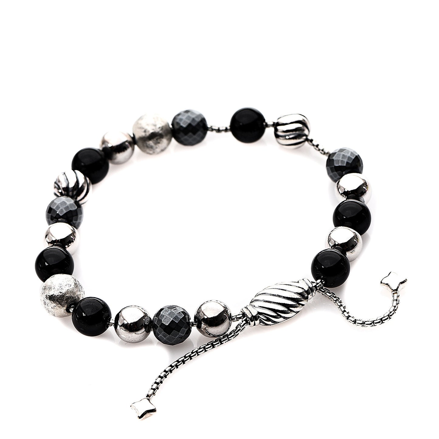 Sterling Silver Black Onyx Hematite 8mm Elements Bead Bracelet
