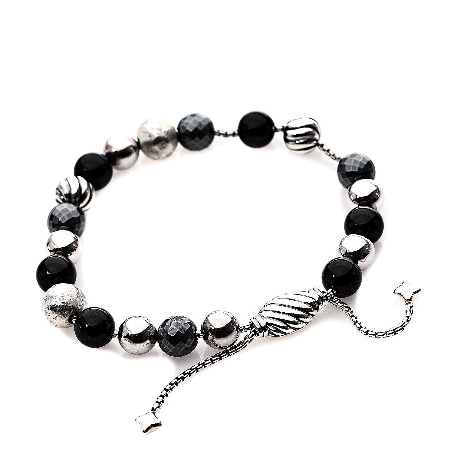David Yurman Sterling Silver Black Onyx Hematite 8mm Elements Bead Bracelet 2 of 3
