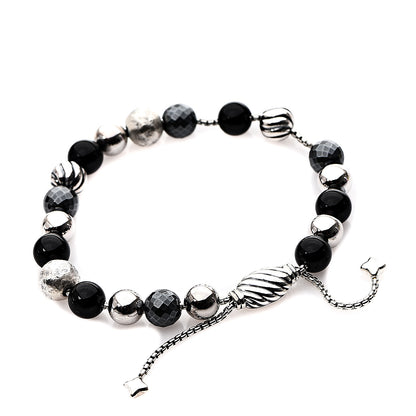 David Yurman Sterling Silver Black Onyx Hematite 8mm Elements Bead Bracelet 2 of 3