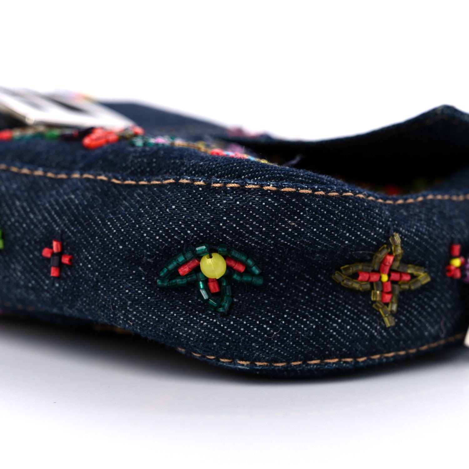 Fendi Denim Ricami Beaded Baguette Blue 8 of 10