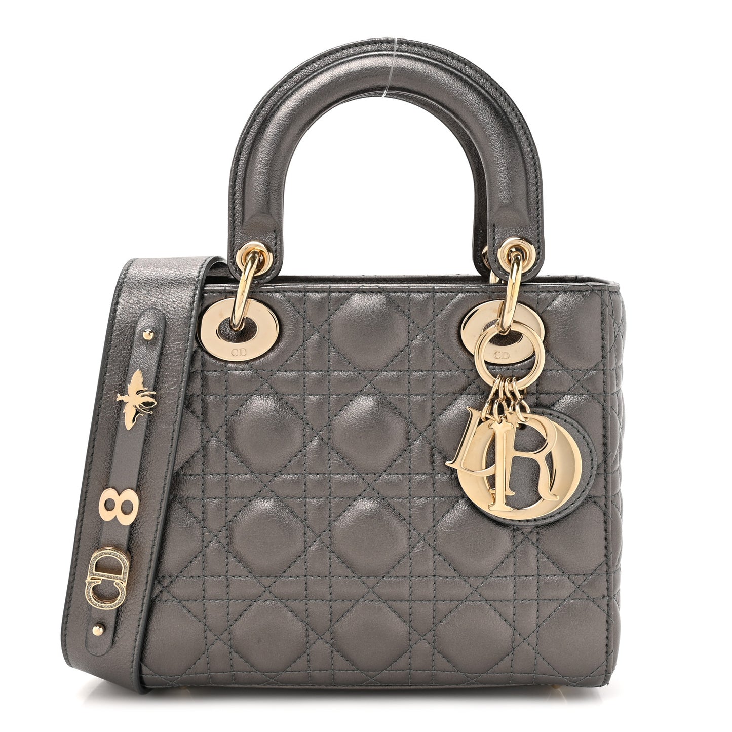 Lambskin Cannage Small My ABCDior Lady Dior Metallic Grey