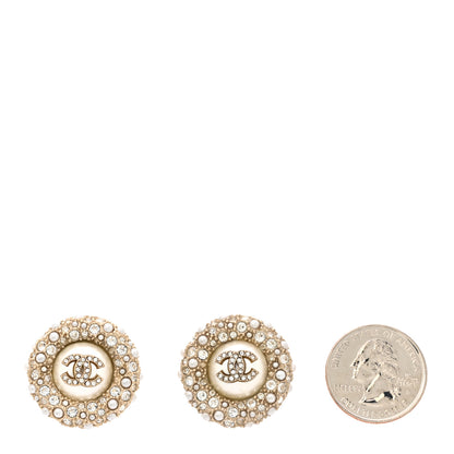 Chanel Pearl Crystal CC Round Earrings Light Gold 2 of 5