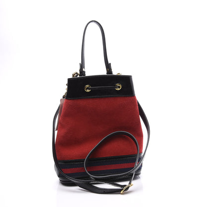 Gucci Suede Patent Web Small Ophidia Bucket Bag Hibiscus Red Black 2 of 10