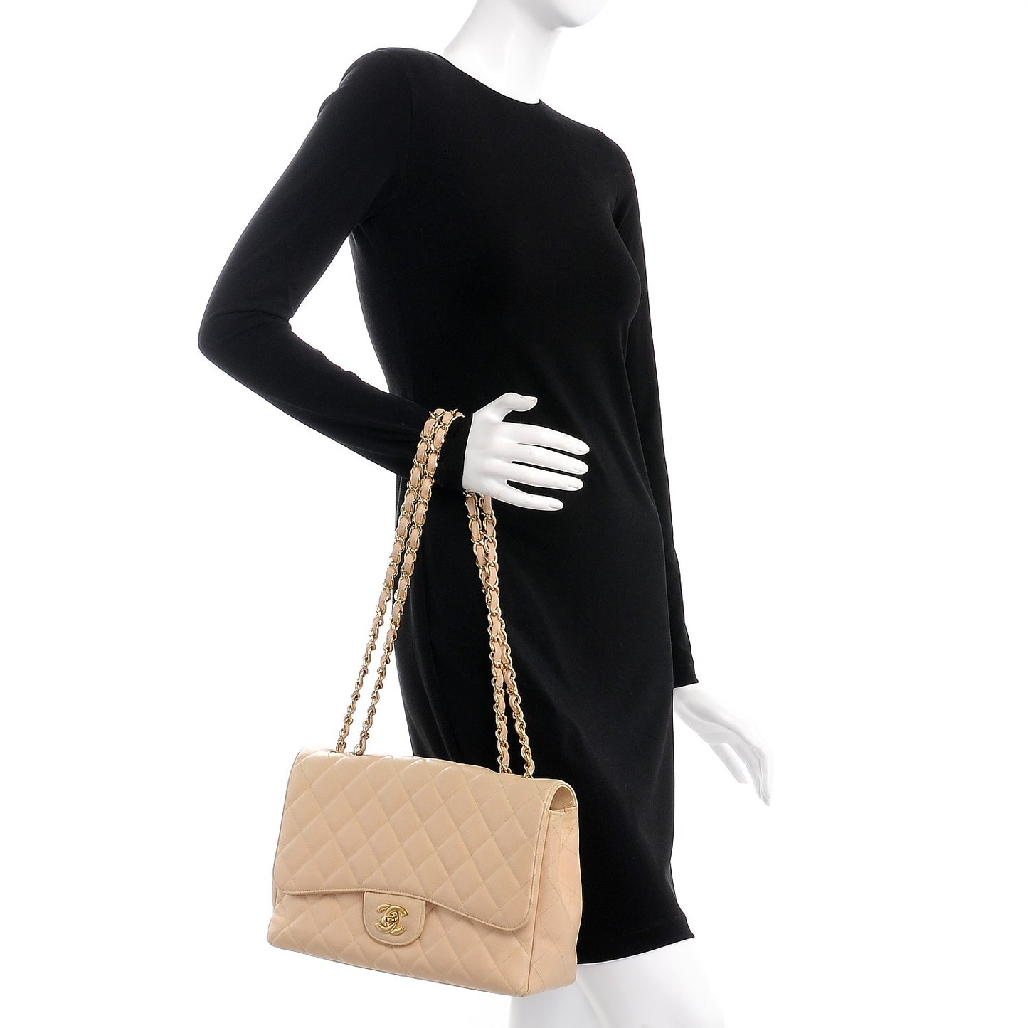 Caviar Quilted Jumbo Single Flap Beige Clair