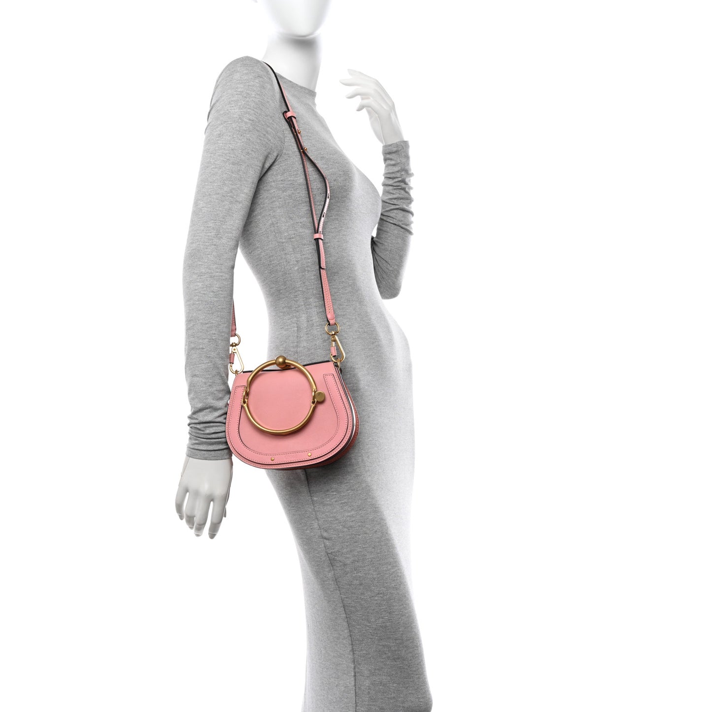 Calfskin Suede Small Nile Bracelet Bag Washed Pink