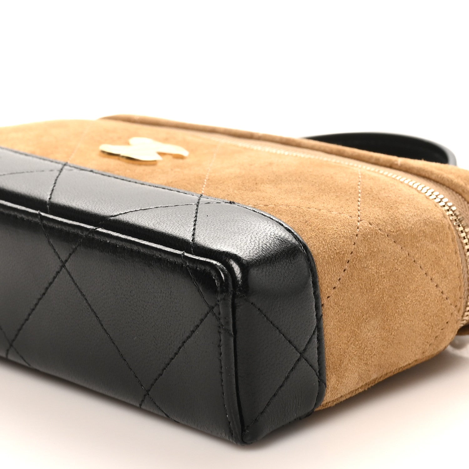 Chanel Suede Calfskin Shiny Lambskin Quilted Top Handle Slim Vanity Case With Chain Beige Black 10 of 11
