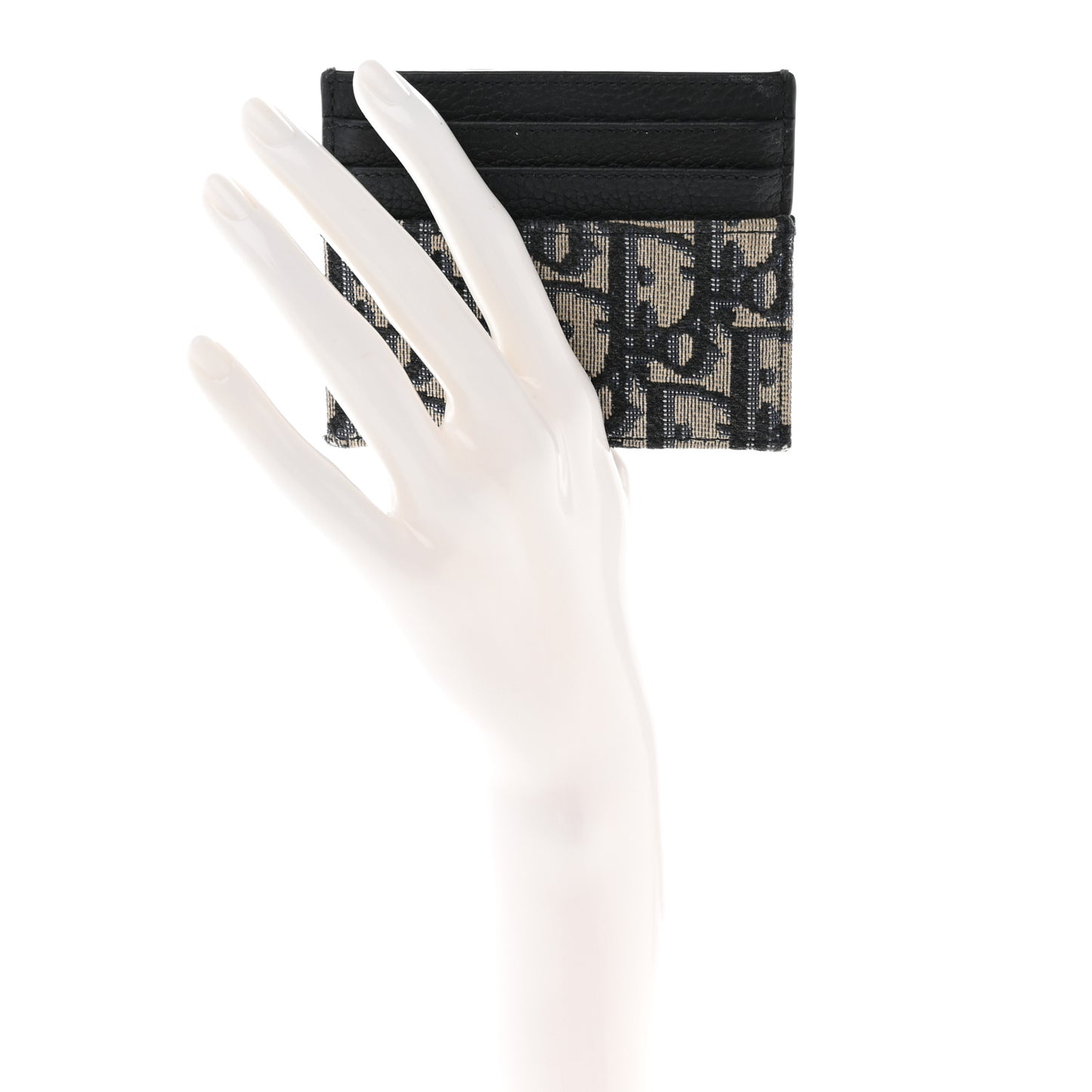 Grained Calfskin Oblique Card Holder Black