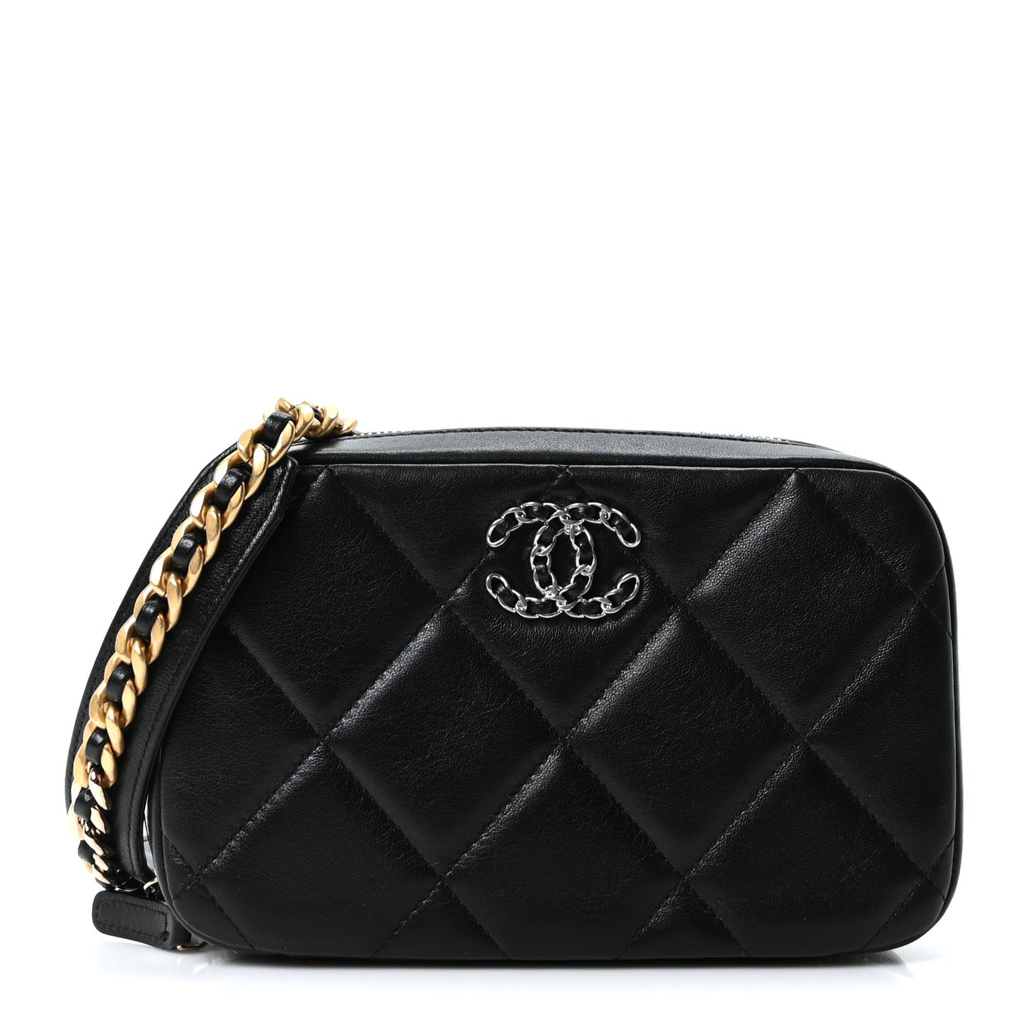Lambskin Quilted Chanel 19 Camera Crossbody Case Black