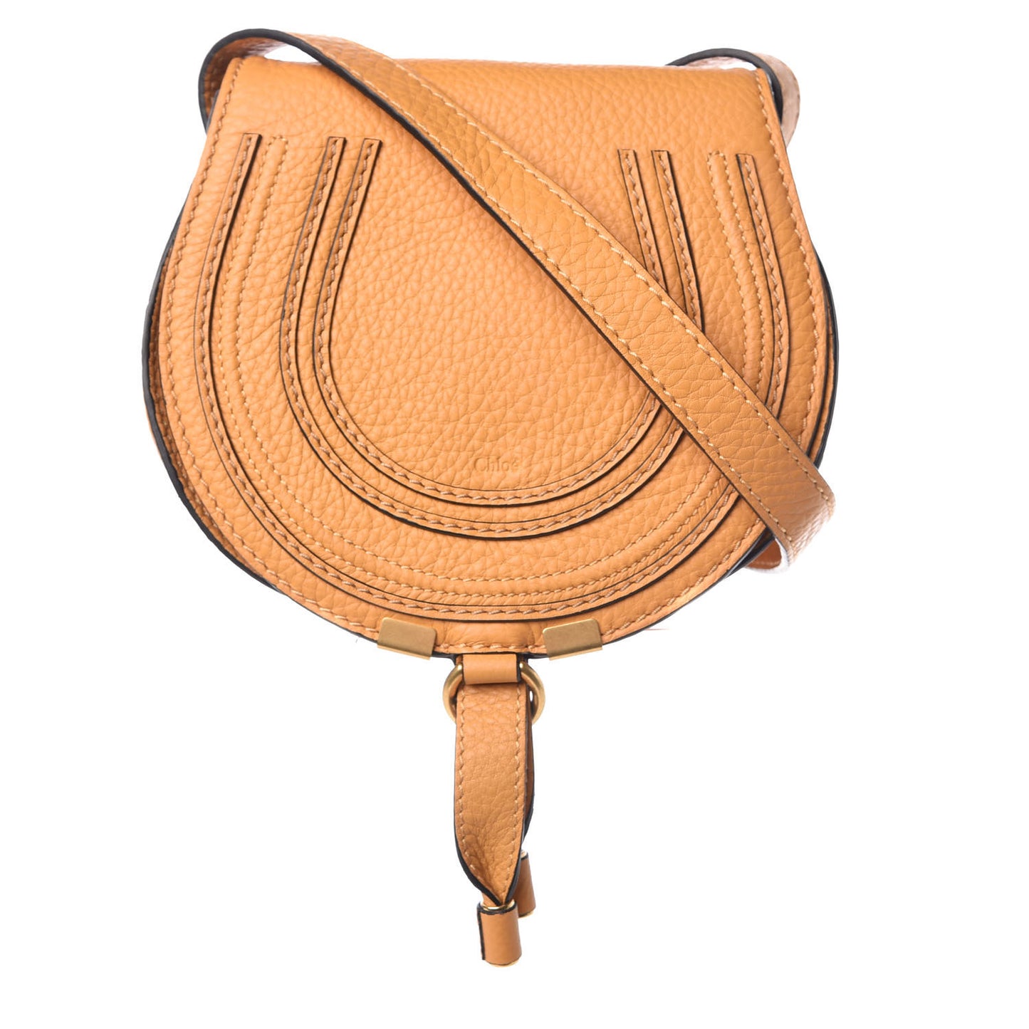 Calfskin Mini Marcie Round Crossbody Bag Burning Camel