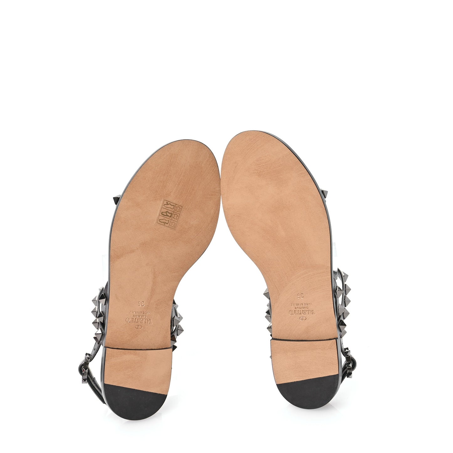 Metallic Nappa Rockstud T-Strap Slingback Flat Sandals 36 Rutenio