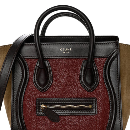 Celine Calfskin Suede Nano Tri-Color Luggage Burgundy 8 of 13
