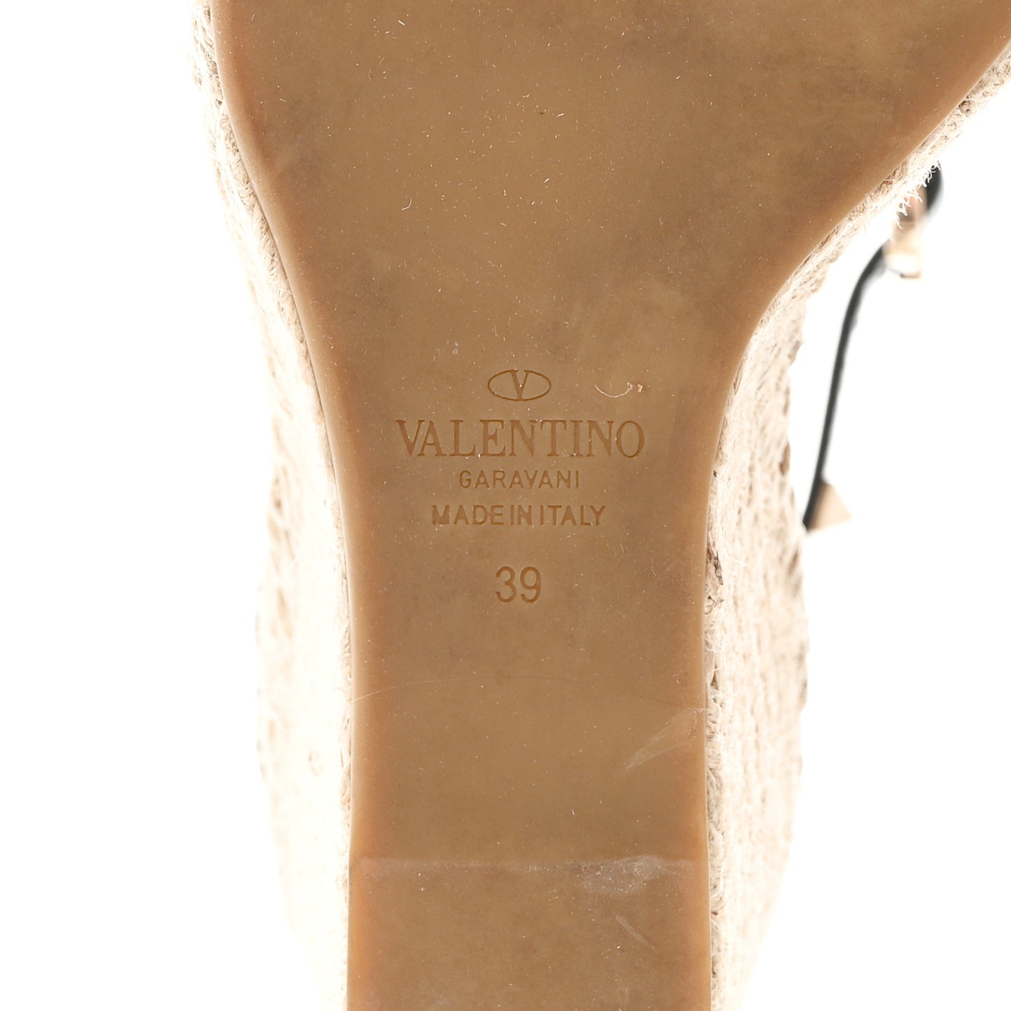 Grained Calfskin Rockstud Ankle Strap Espadrille 15/105mm Wedge Sandals 39 Black Light Cuir Natural