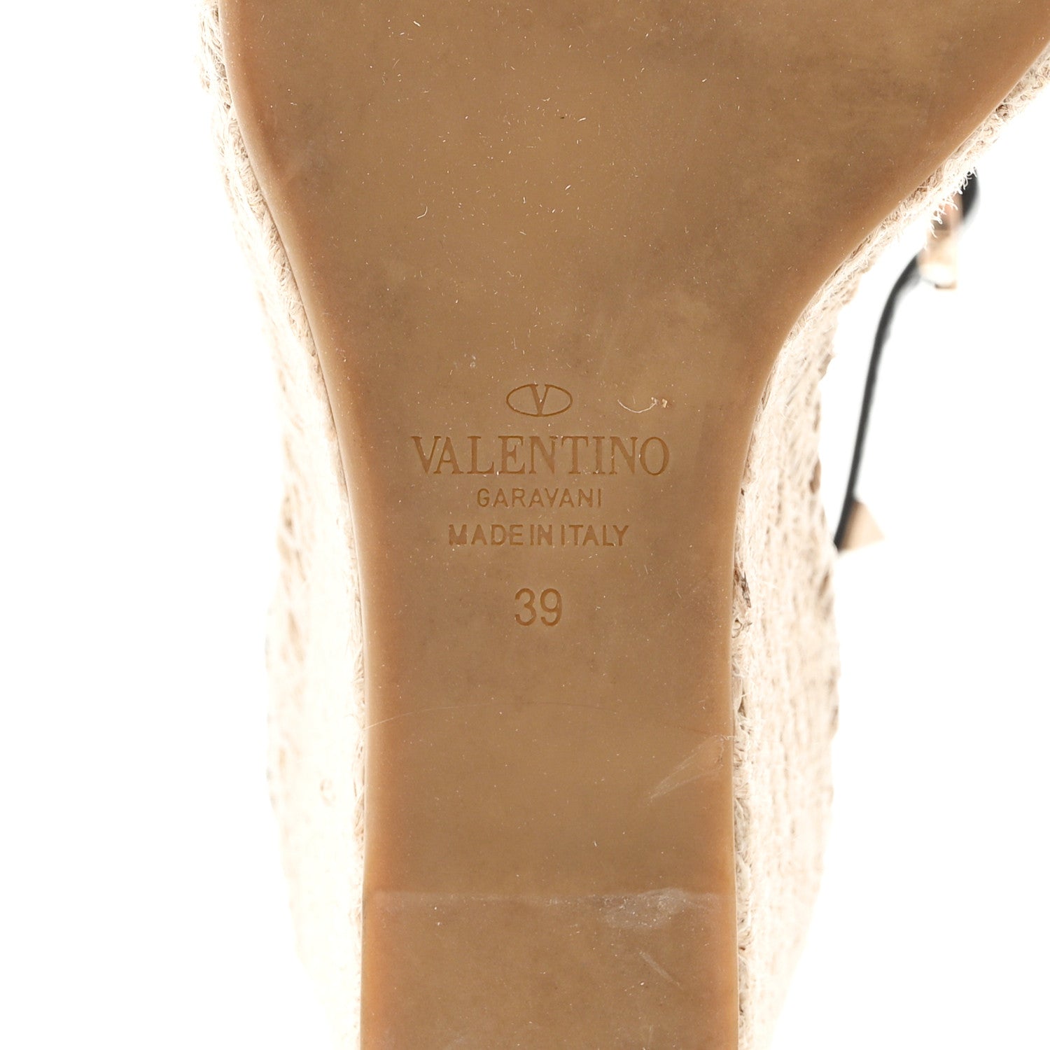 Valentino Garavani Grained Calfskin Rockstud Ankle Strap Espadrille 15/105mm Wedge Sandals 39 Black Light Cuir Natural 6 of 8