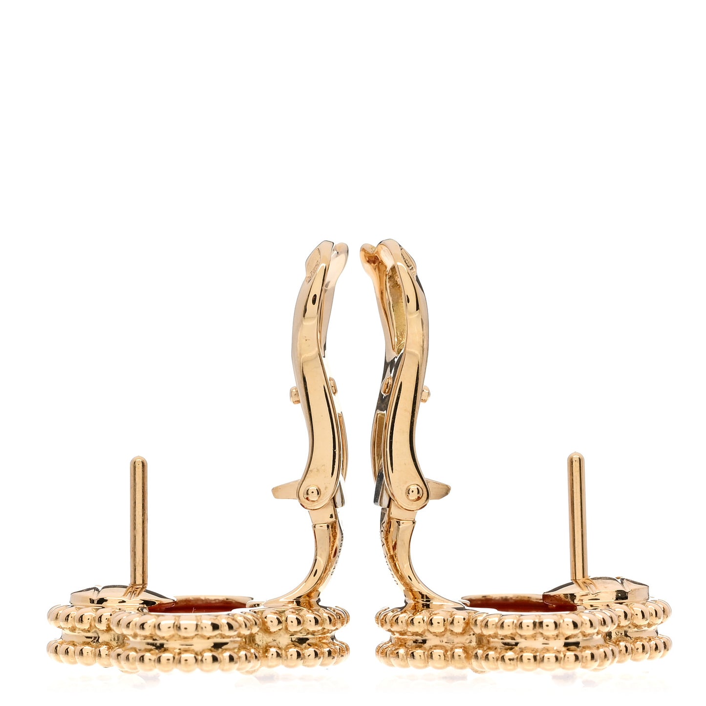 18K Yellow Gold Carnelian Vintage Alhambra Earrings