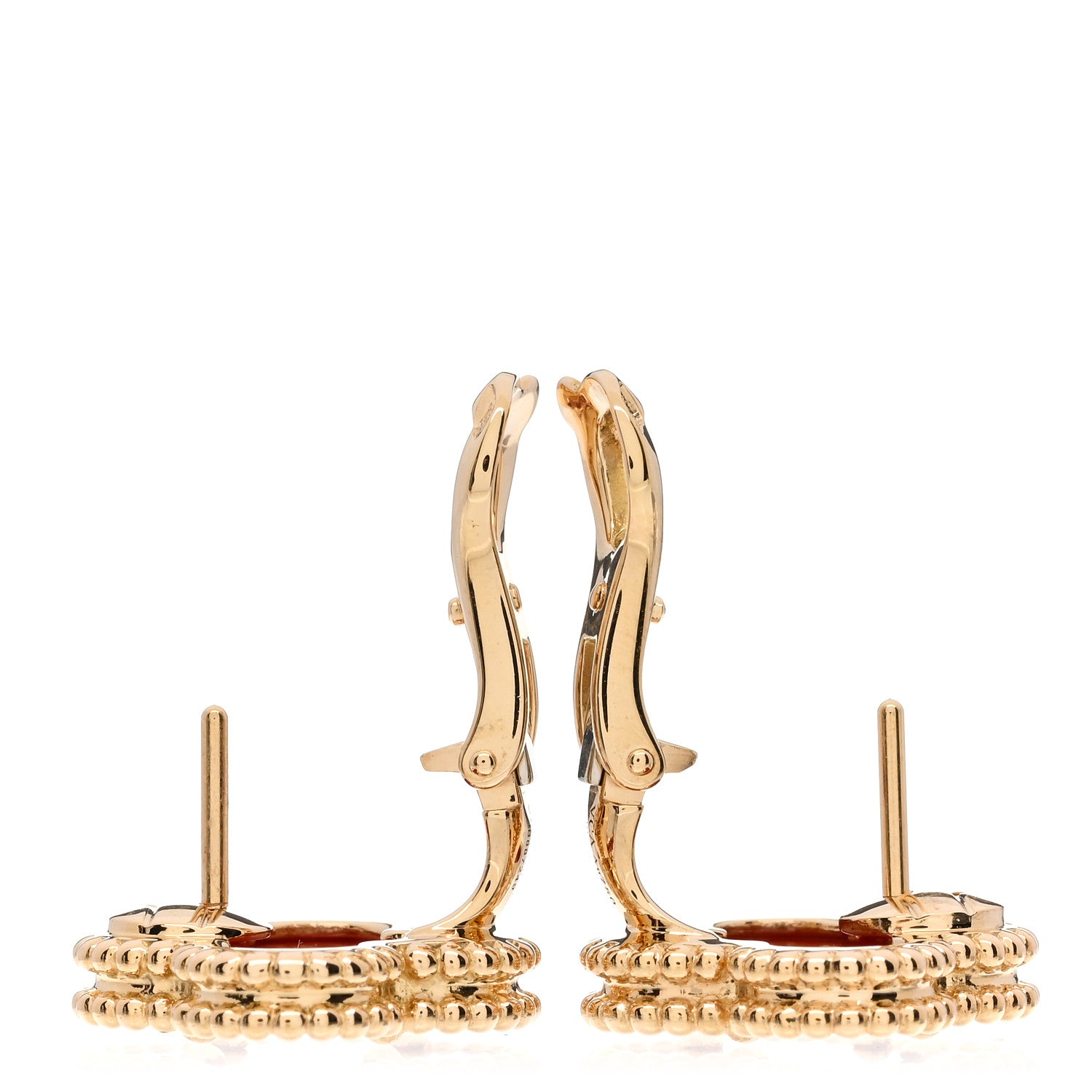 Van Cleef & Arpels 18K Yellow Gold Carnelian Vintage Alhambra Earrings 3 of 5
