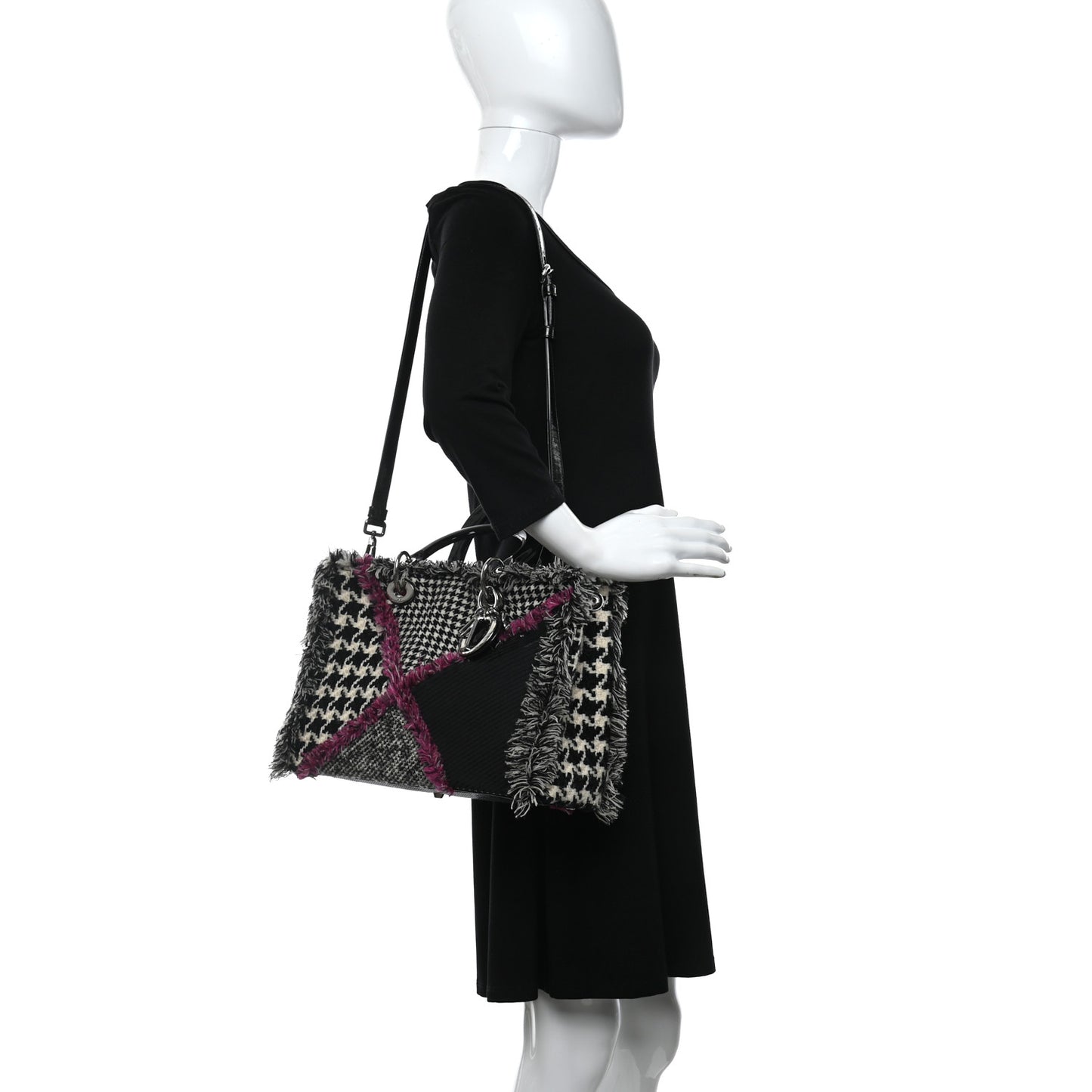 Patent Tweed Fringe Patchwork Lady Dior Black Multicolor
