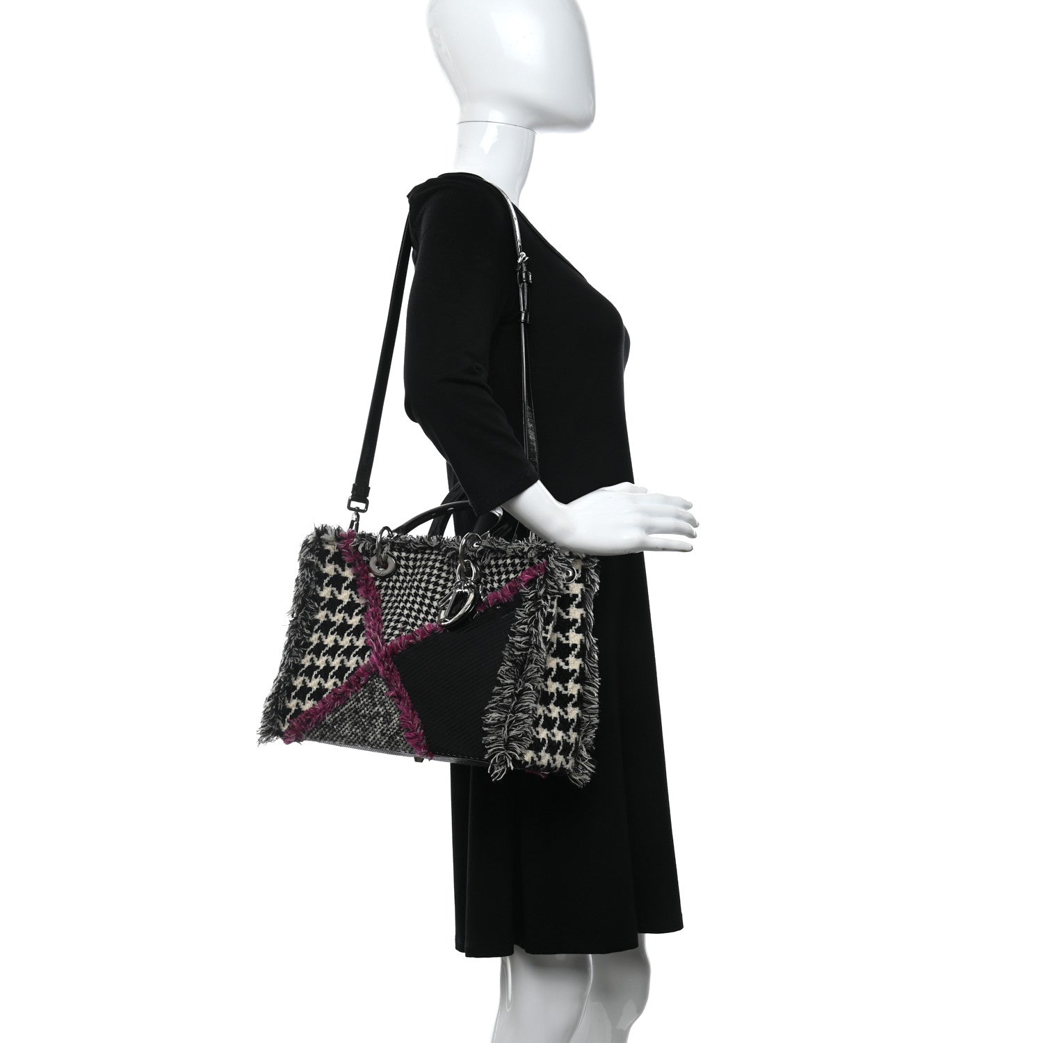 Christian Dior Patent Tweed Fringe Patchwork Lady Dior Black Multicolor 2 of 13