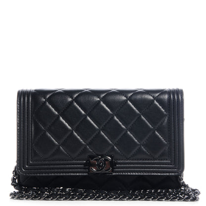 Chanel Lambskin Quilted Boy Wallet On Chain WOC So Black 1 of 9