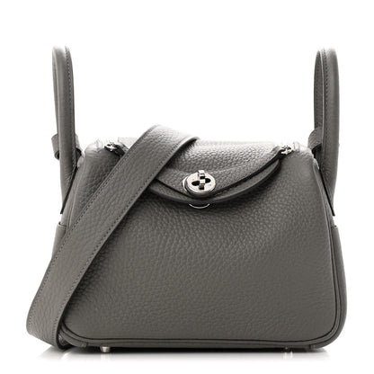 Hermes Taurillon Clemence Mini Lindy 20 Gris Meyer 1 of 10